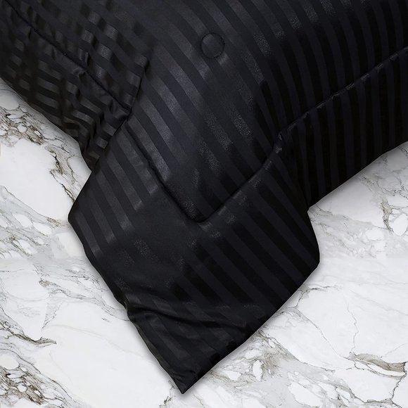 5pcs Black Silk Stripes Soft Comforter Set Sexy Luxury Ultra Soft Microf… - Picture 9 of 12